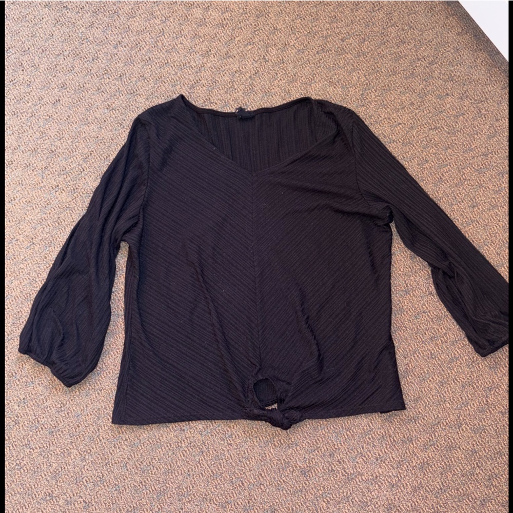 W5 Black Long-Sleeve Ribbed Crew Neck Shirt